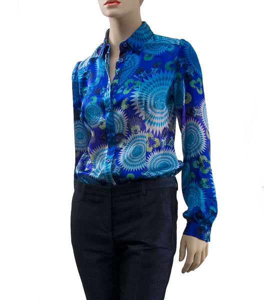 Gradient Blue Silk Shirt
