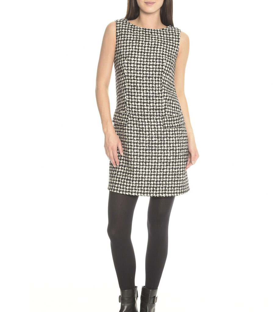 White Houndstooth Sleeveless Dress