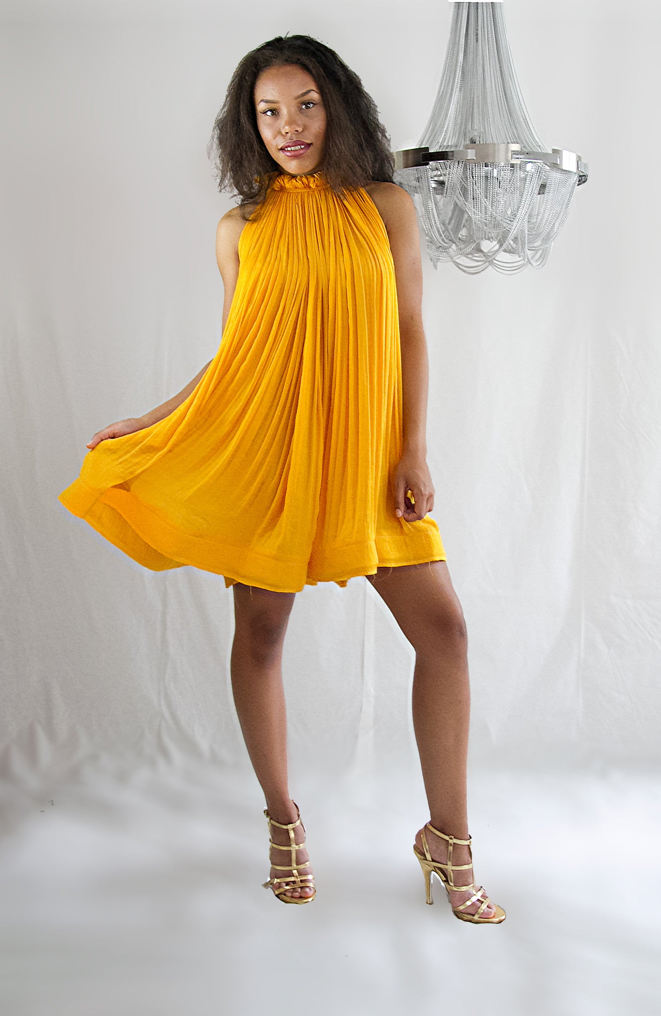Yellow Halter Silk Dress