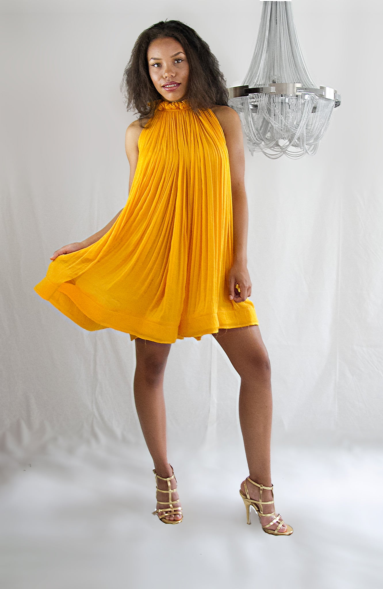 Yellow Halter Silk Dress - CURATORZ Yellow Halter Silk Dress - CURATORZ