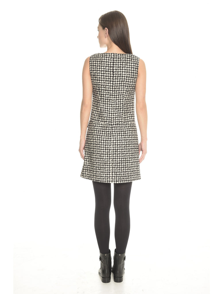 White Houndstooth Sleeveless Dress
