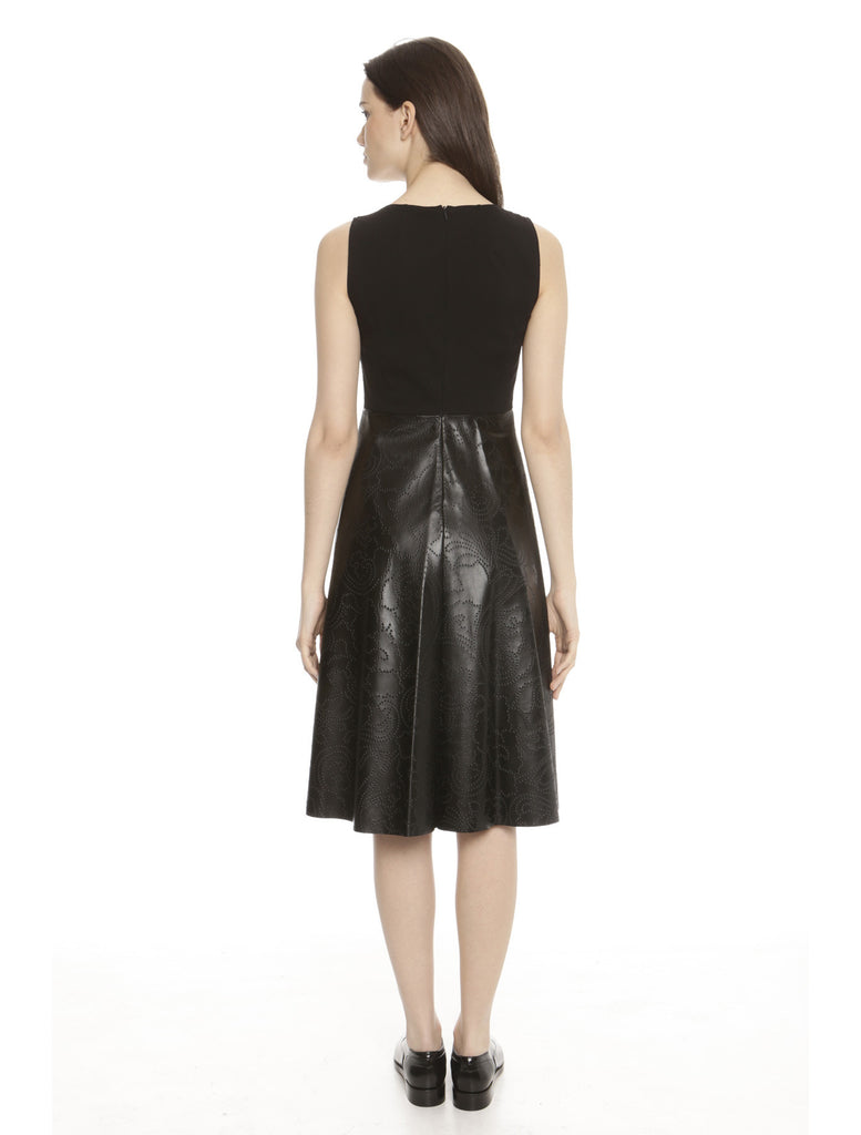 Black Faux Leather/Jersey Dress