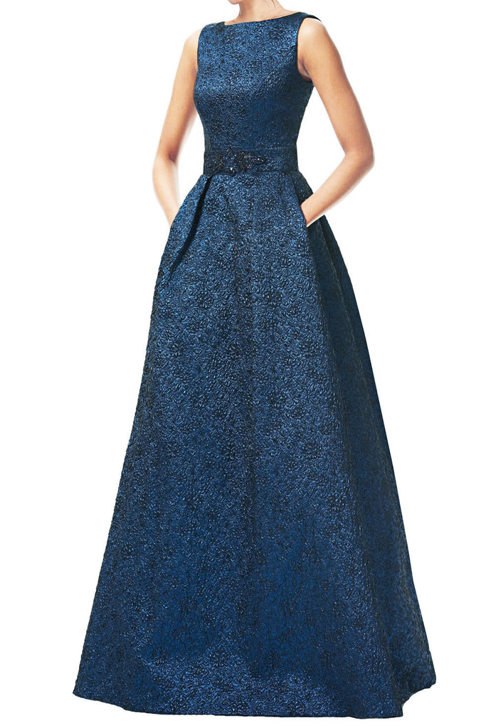 Indigo / Platinum Brocade Ballgown