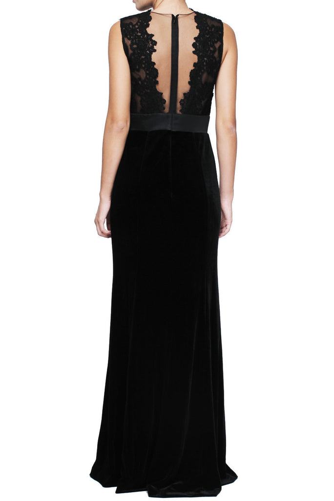 Black Corded Lace / Metallic Bodice Velvet Gown