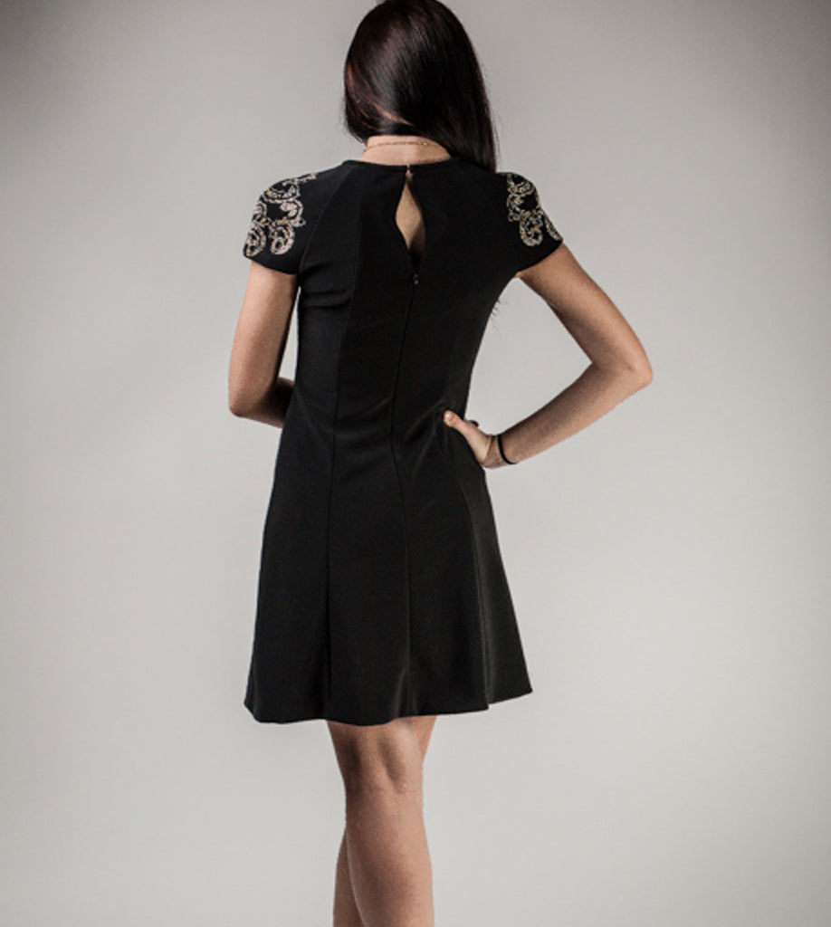 Black Beaded A-Line Dress